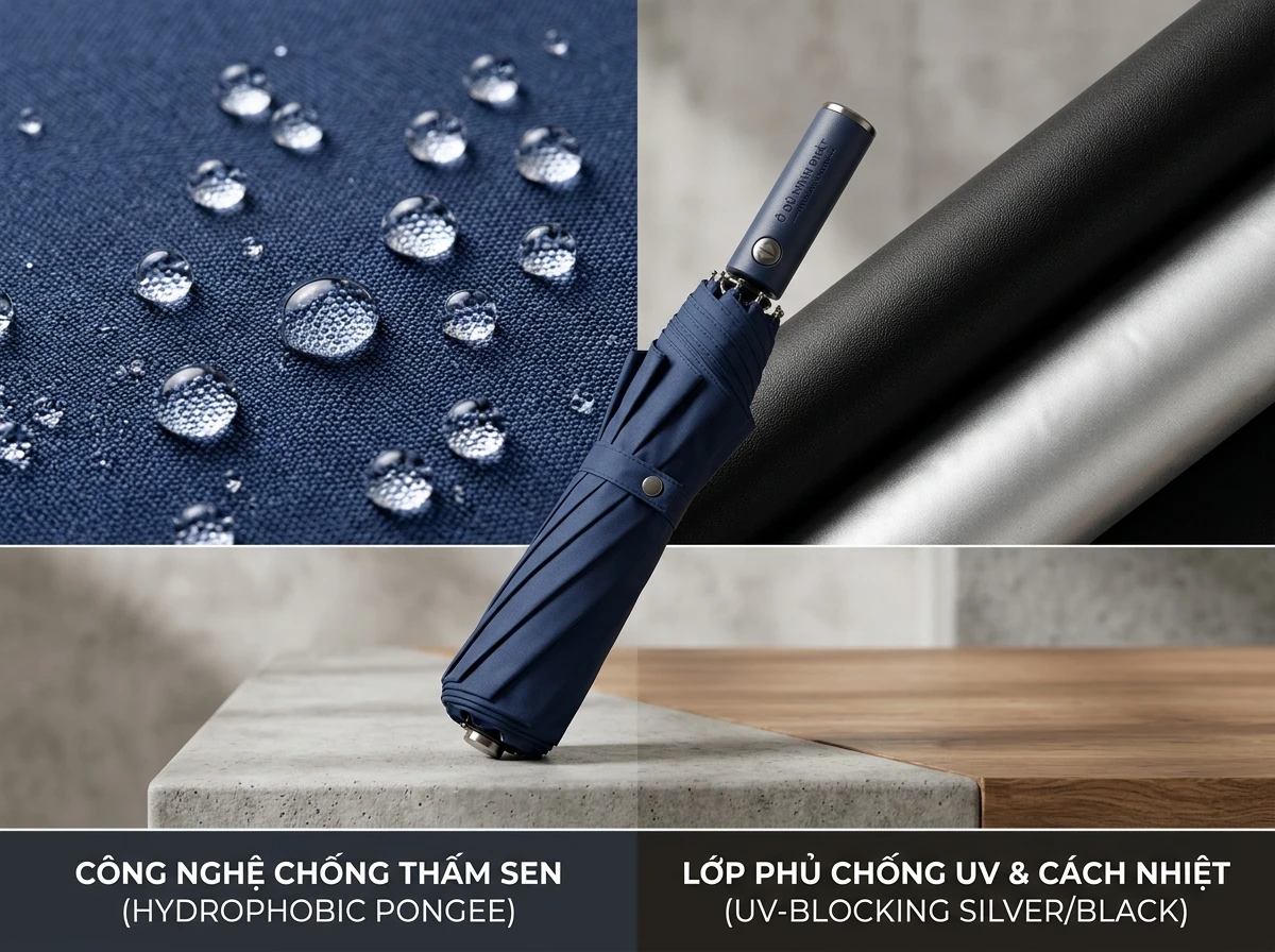 So sánh cấu trúc sợi vải may ô dù Pongee và công nghệ tráng phủ chống tia UV
