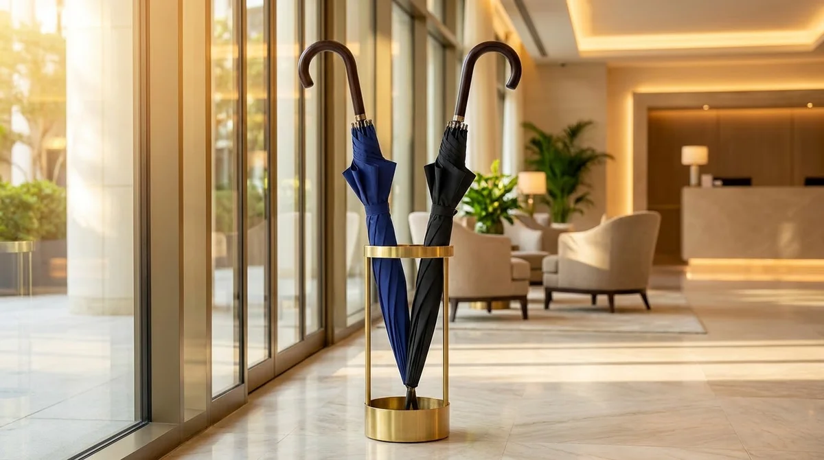 Dù cán thẳng khung Poly tay cầm gỗ sang trọng cho khách sạn và resort